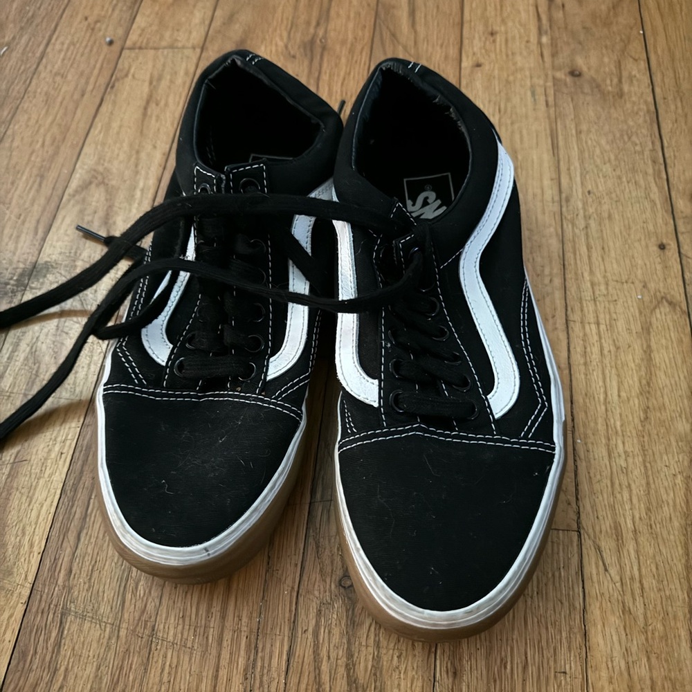 Black and white skater vans